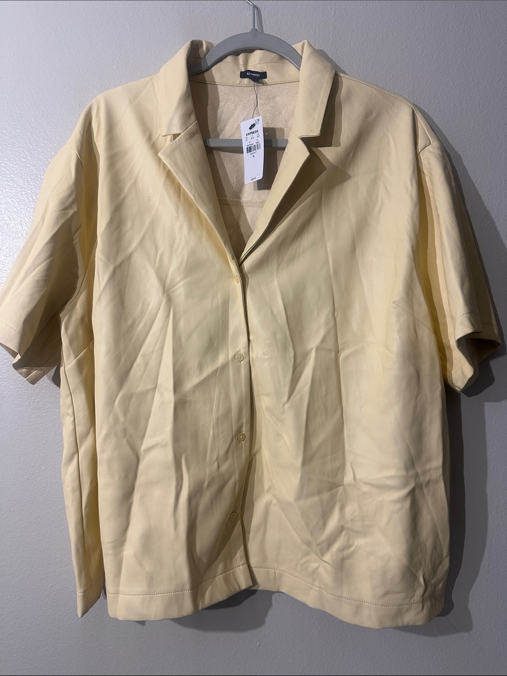 NWT Express Light Yellow Short-Sleeve Camp Collar Shirt Jacket - Sz XL